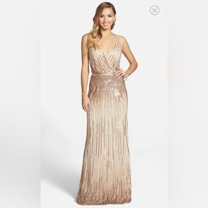 Adrianna Papell beaded/sequin champagne gown